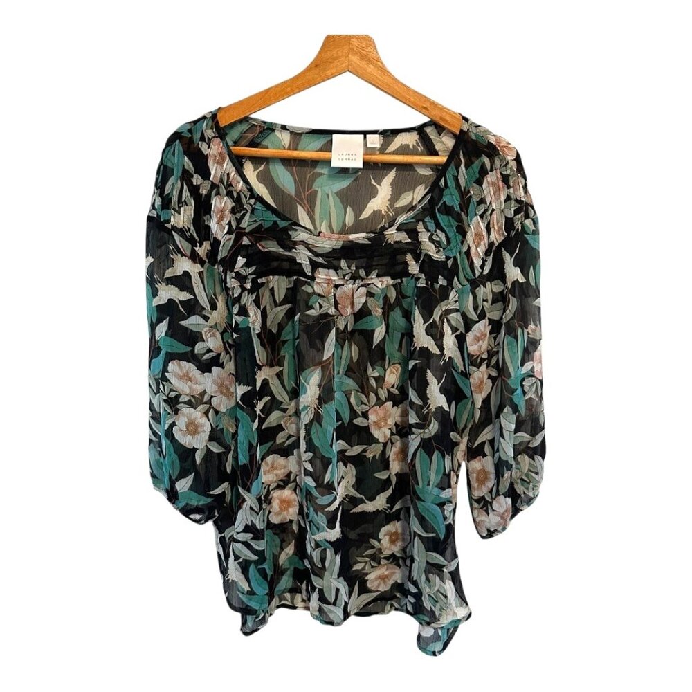 Lauren Conrad Women's Black Sheer 3/4 Sleeve Blouse Size Large